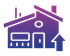 Purple house icon with roof, chimney, windows, door, and upward arrow symbolizing home improvement or moving up