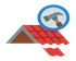 Damaged red roof with missing shingles and a hammer icon indicating roof repair