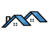 Stylized blue and black house roof logo with two white windows on a white background