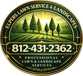 Elyers Lawn Service & Landscapes logo with green trees, sunburst, and phone number 812-431-2362