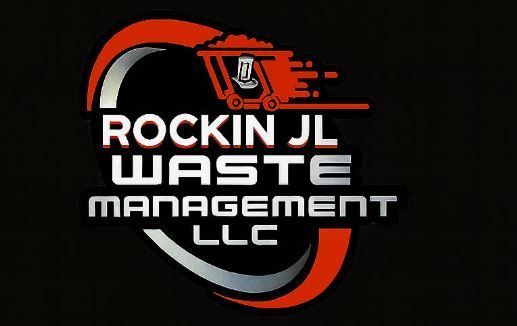 Rockin JL Waste Management LLC logo in black, white, and red with a truck icon