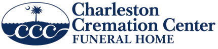 Charleston Cremation Center Funeral Home logo with blue palm tree emblem and text
