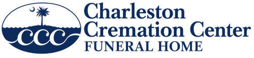 Charleston Cremation Center Funeral Home logo with blue palm tree emblem and text