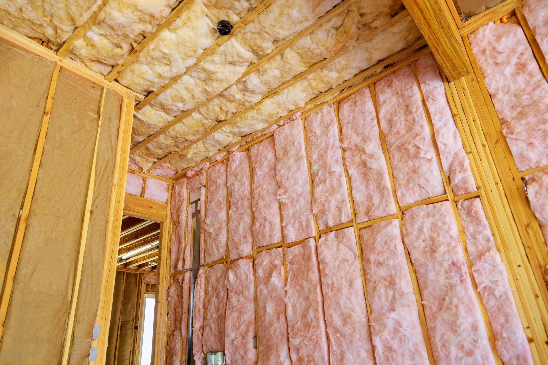 Mineral wool insulation material used for thermal protection in house walls and construction.