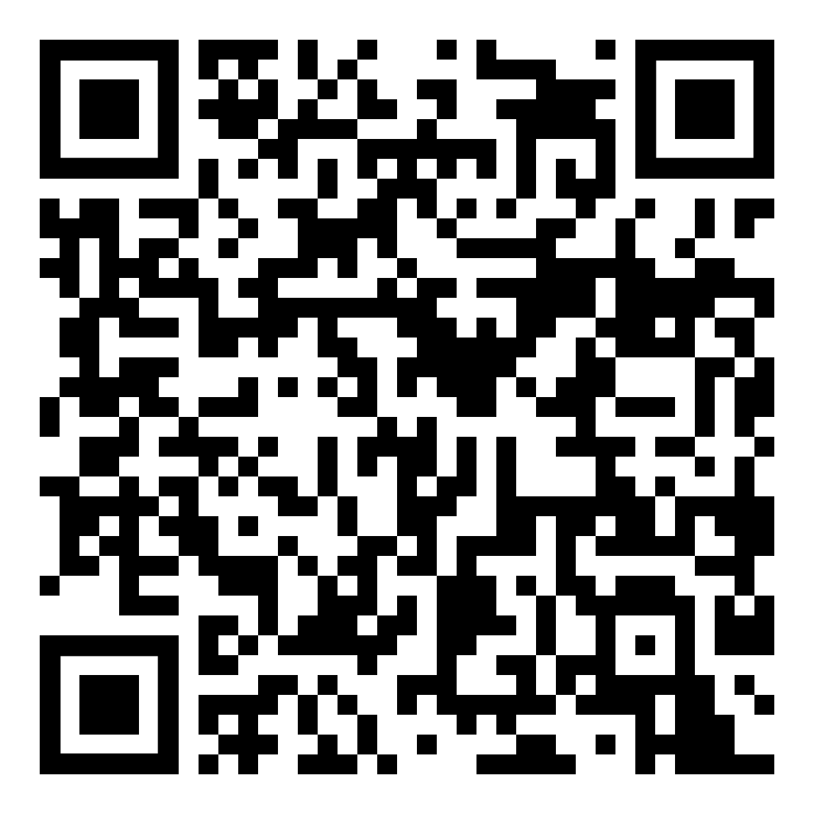 QR code with black and white squares.