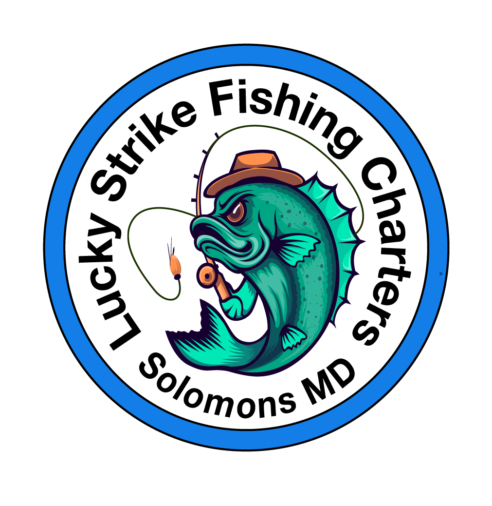 A logo for Lucky Strike Fishing Charters in Solomons MD