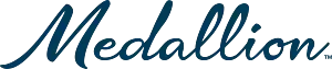 Medallion logo in cursive teal script.