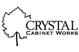 Crystal Cabinet Works logo: Leaf graphic next to company name.