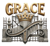 Gold &ldquo;GRACE&rdquo; text above a silver castle gate and crown emblem