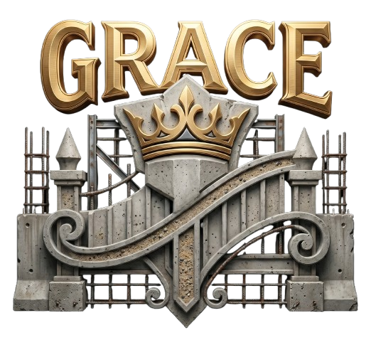 Gold &ldquo;GRACE&rdquo; text above a silver castle gate and crown emblem