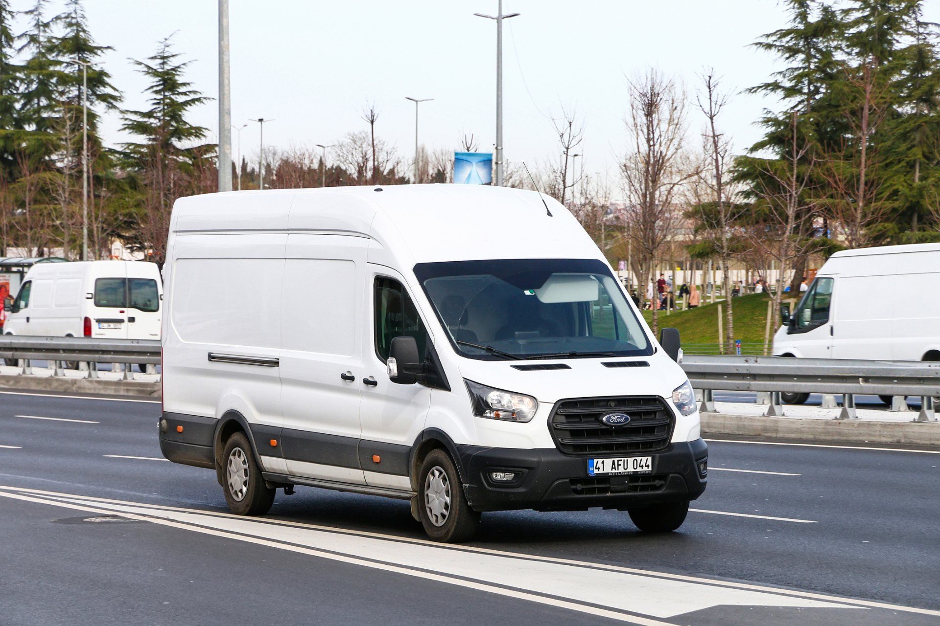 Van driving on road