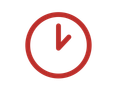A red clock stencil on a white background.