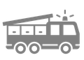 A grey stencil fire truck with a ladder on top of it.