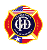 A logo for the Georgetown fire department with an American flag in the background