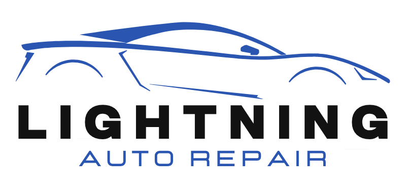 Lightning Auto Repair logo with blue car outline and black text