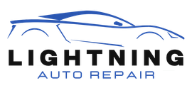 Lightning Auto Repair logo with blue car outline and black text