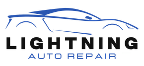 Lightning Auto Repair logo with blue car outline and black text