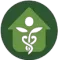 Green circular logo with a white person-and-caduceus medical symbol inside a house shape