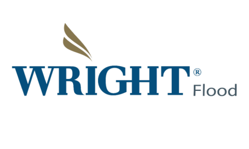 WRIGHT Flood logo with blue text and a gold feather icon