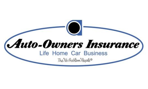 Auto-Owners Insurance logo with blue oval and black-and-white text, “Life Home Car Business” tagline