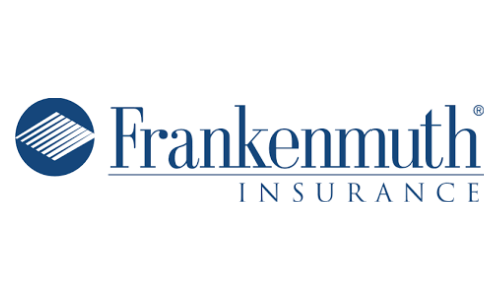 Frankenmuth Insurance logo in blue text with a circular emblem