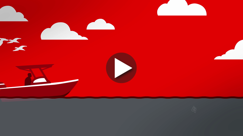 c1i7ojj043redo8qcpauh94tims2_Travelers_BoatVideo_032516_FINAL.mov800 Red seaplane on gray water under a bright red sky with white clouds and a play icon overlay