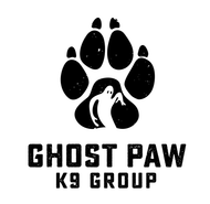 Ghost Paw K9 Group Black paw print with a ghost inside,