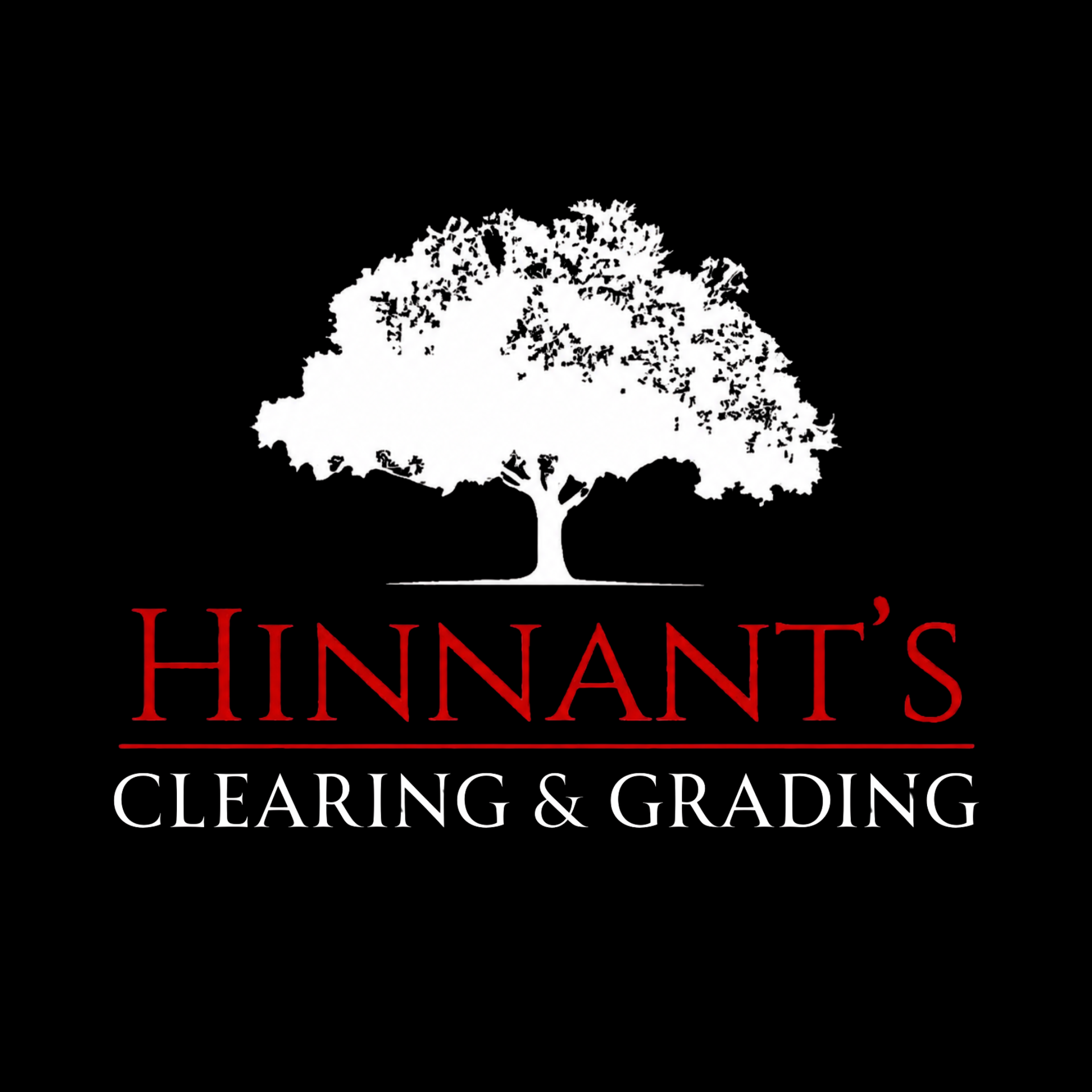 A large, faded gray tree silhouette above the red, serif text