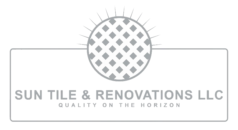 Logo for Sun Tile & Renovations LLC, featuring a sun graphic above text and a tagline.