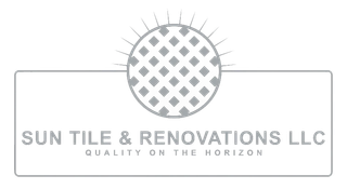 Logo for Sun Tile & Renovations LLC, featuring a sun graphic above text and a tagline.