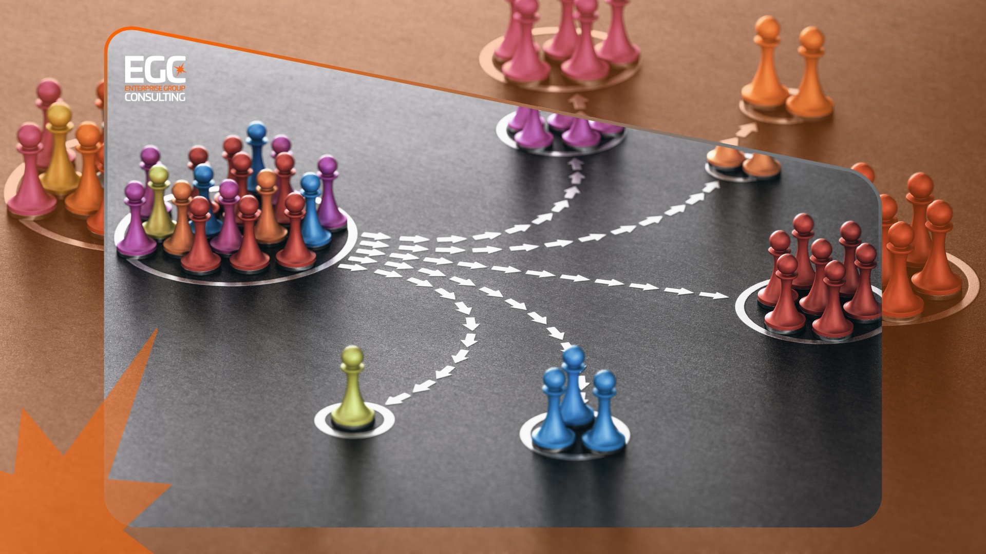 A group of chess pieces are connected to each other on a table.