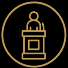 Gold podium icon inside a circle on a black background