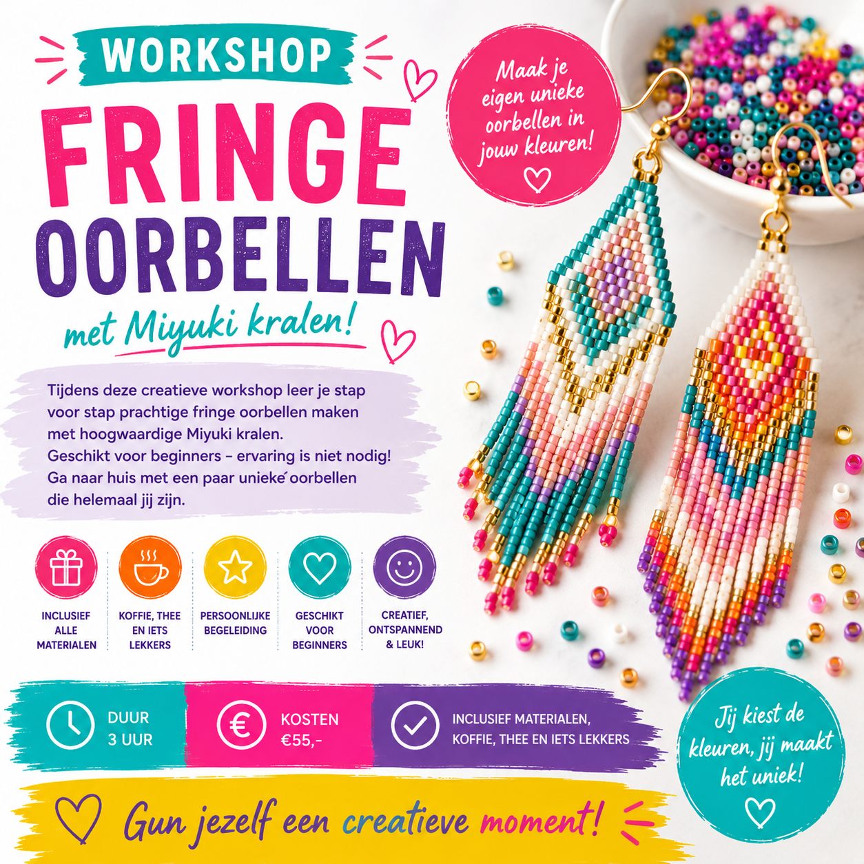 Fringe oorbellen met brick stitch techniek
