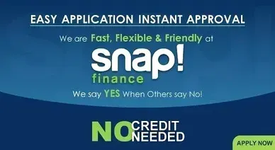 An advertisement for snap finance that says easy application instant approval