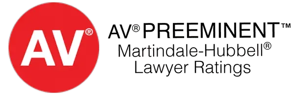 AV Preeminent Martindale-Hubbell Lawyer Ratings logo with red circle and white letters AV.