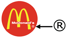 McDonald's logo with the registered trademark symbol, a red circle with yellow arches and text.