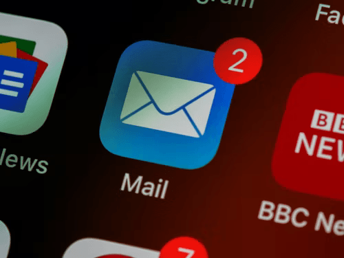 Blue and white mail icon