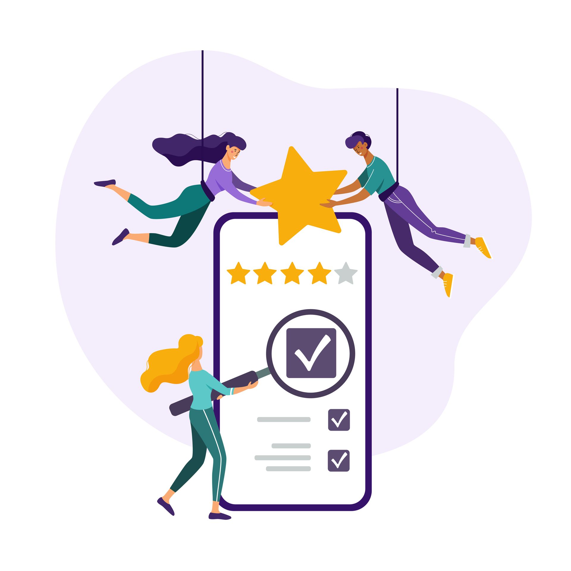 a group of people are holding a star in front of a cell phone .