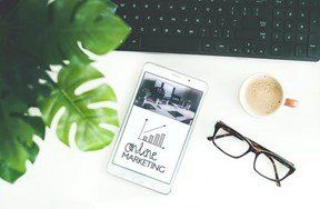 tablet screen that says online marketing