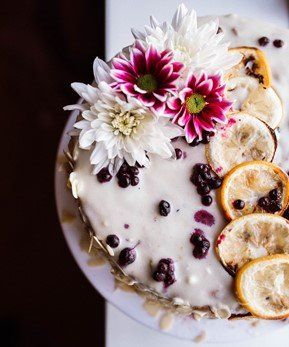 An overhead shot of a cake.