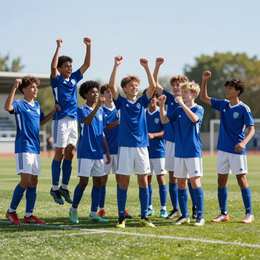 Youth sports team celebrating at tournament