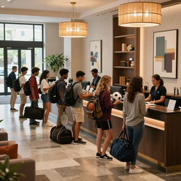 Team hotel block group check-in