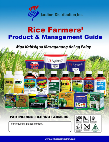 Rice farming guide showing crop management products and solutions for better palay production