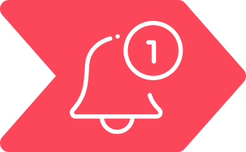 Red notification icon with white bell and number 1.
