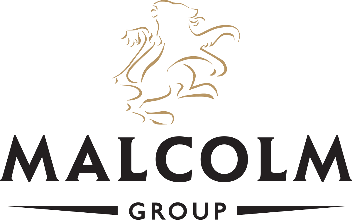 Logo for Malcolm Group: Lion icon above 