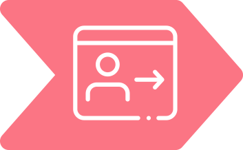 Person icon with an arrow, inside a browser window, on a pink background.