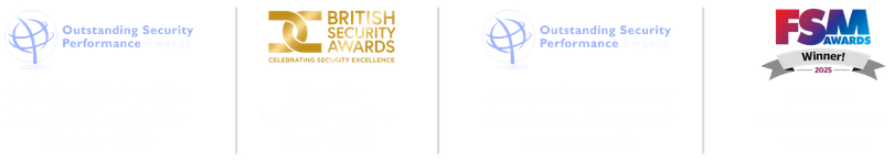 Logos for different organizations, including FSM, British Security Awards, and others.