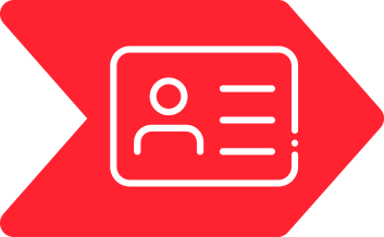 Red arrow pointing right with a white ID card icon, featuring a person outline and lines.