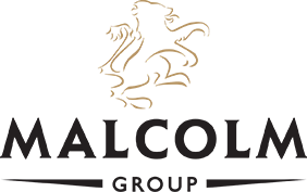 Malcolm Group logo: a gold lion above the word 