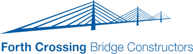 Logo of Forth Crossing Bridge Constructors, depicting a blue cable-stayed bridge against a white background.